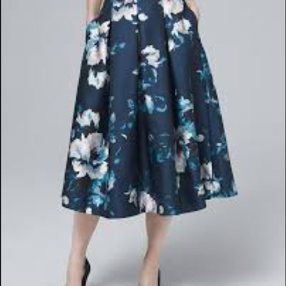WHBM teal floral midi skirt